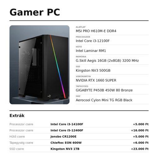 V001 | 12100F/14100F | 1660 SUPER | 16GB | 500GB 